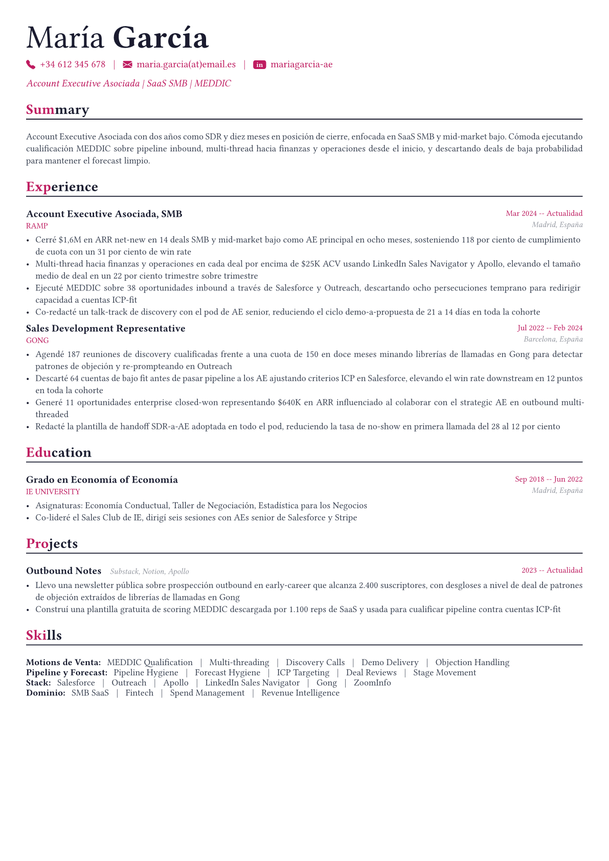 Account Executive ejemplo de CV