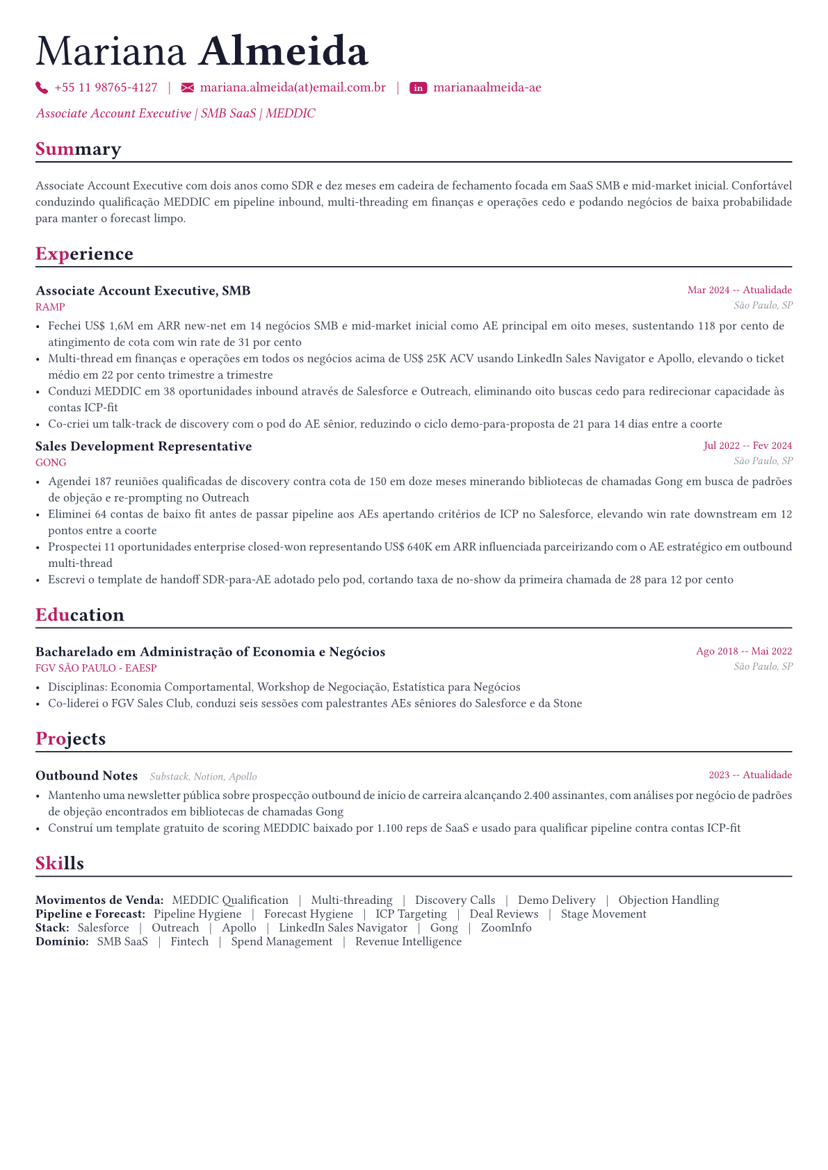 Account Executive exemplo de currículo
