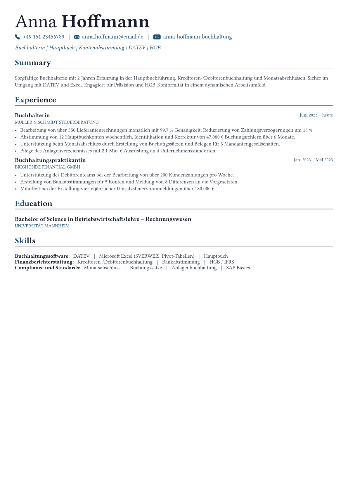 Accountant Lebenslauf-Beispiel