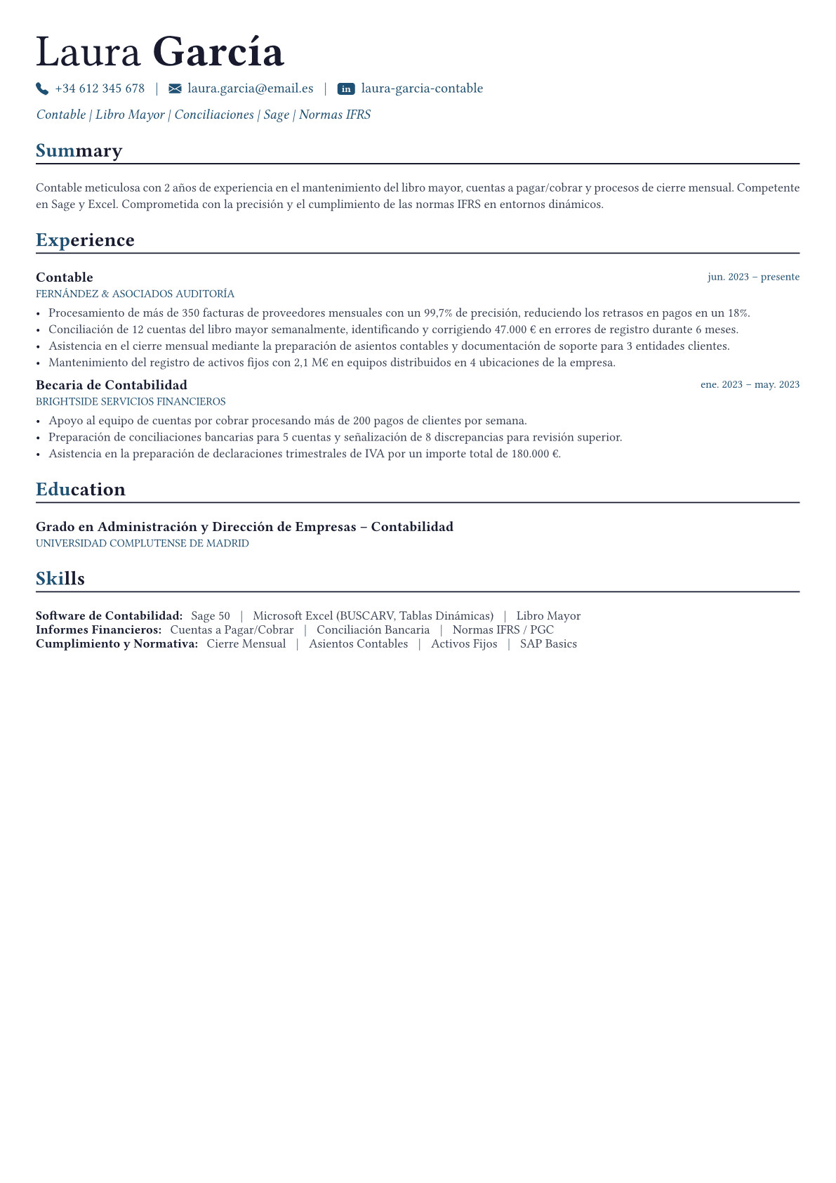 Accountant ejemplo de CV