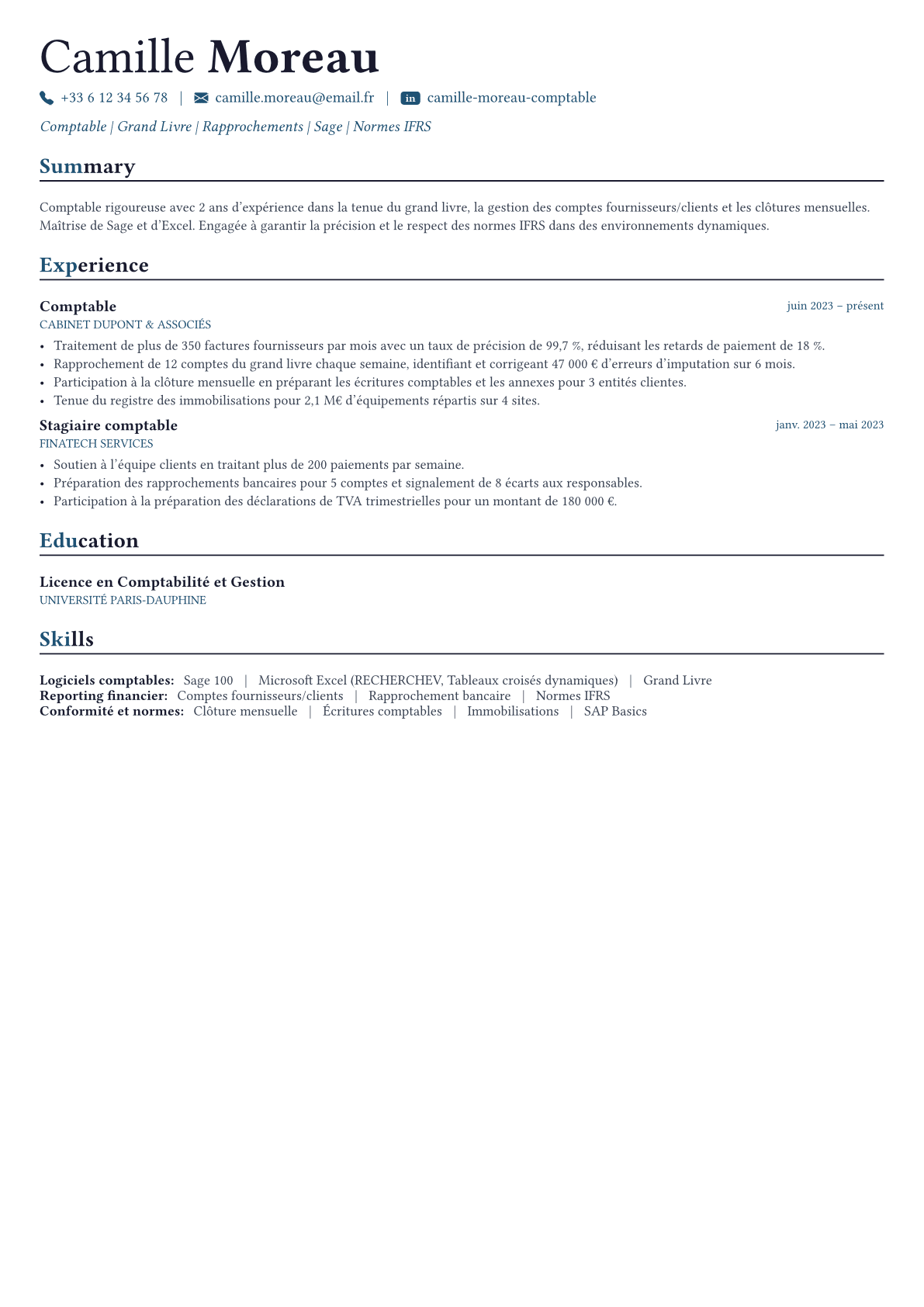 Accountant exemple de CV
