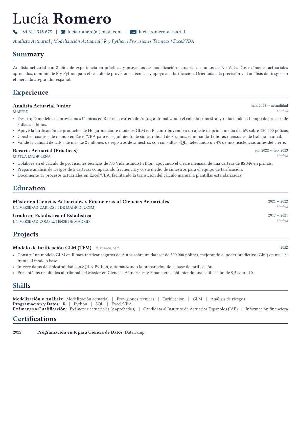 Actuario ejemplo de CV