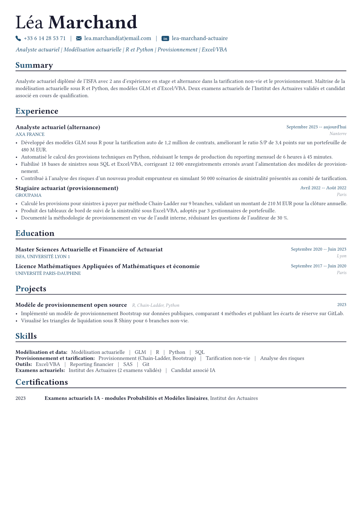 Actuaire exemple de CV
