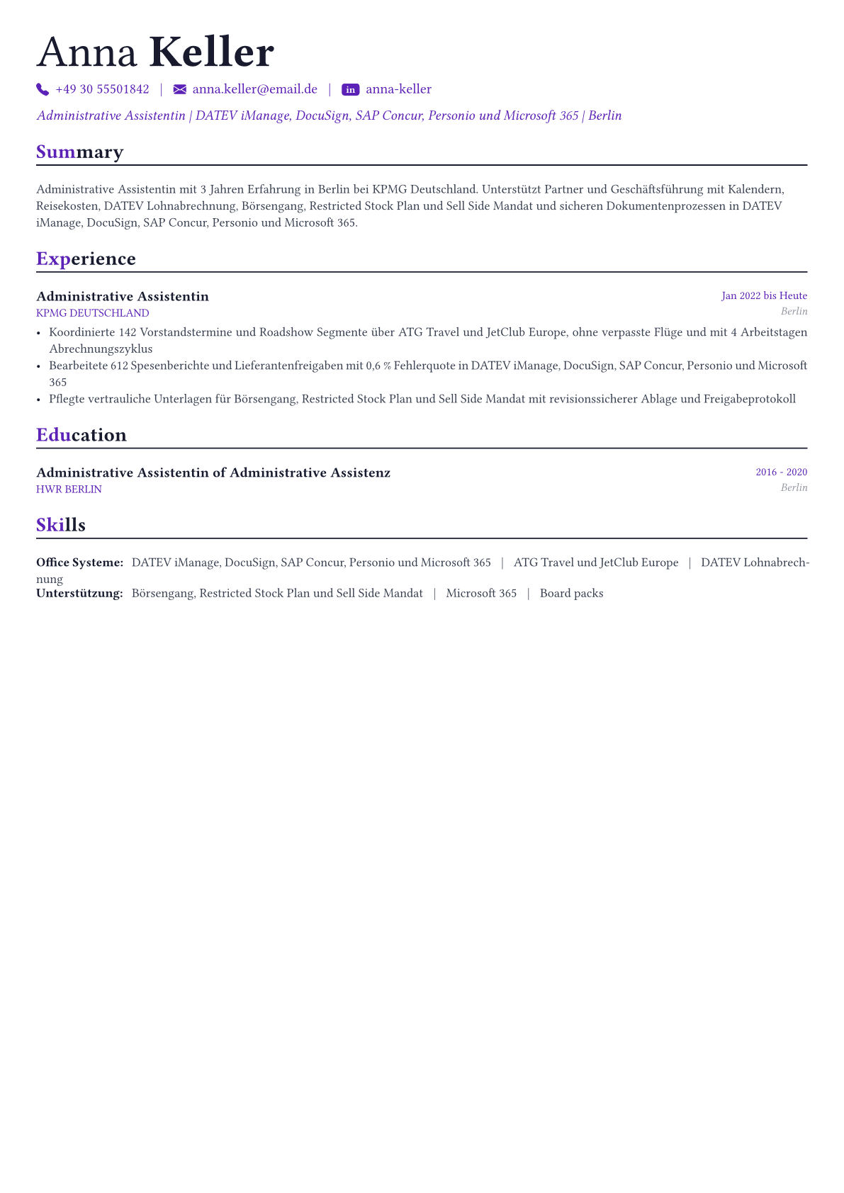Administrative Assistant Lebenslauf-Beispiel