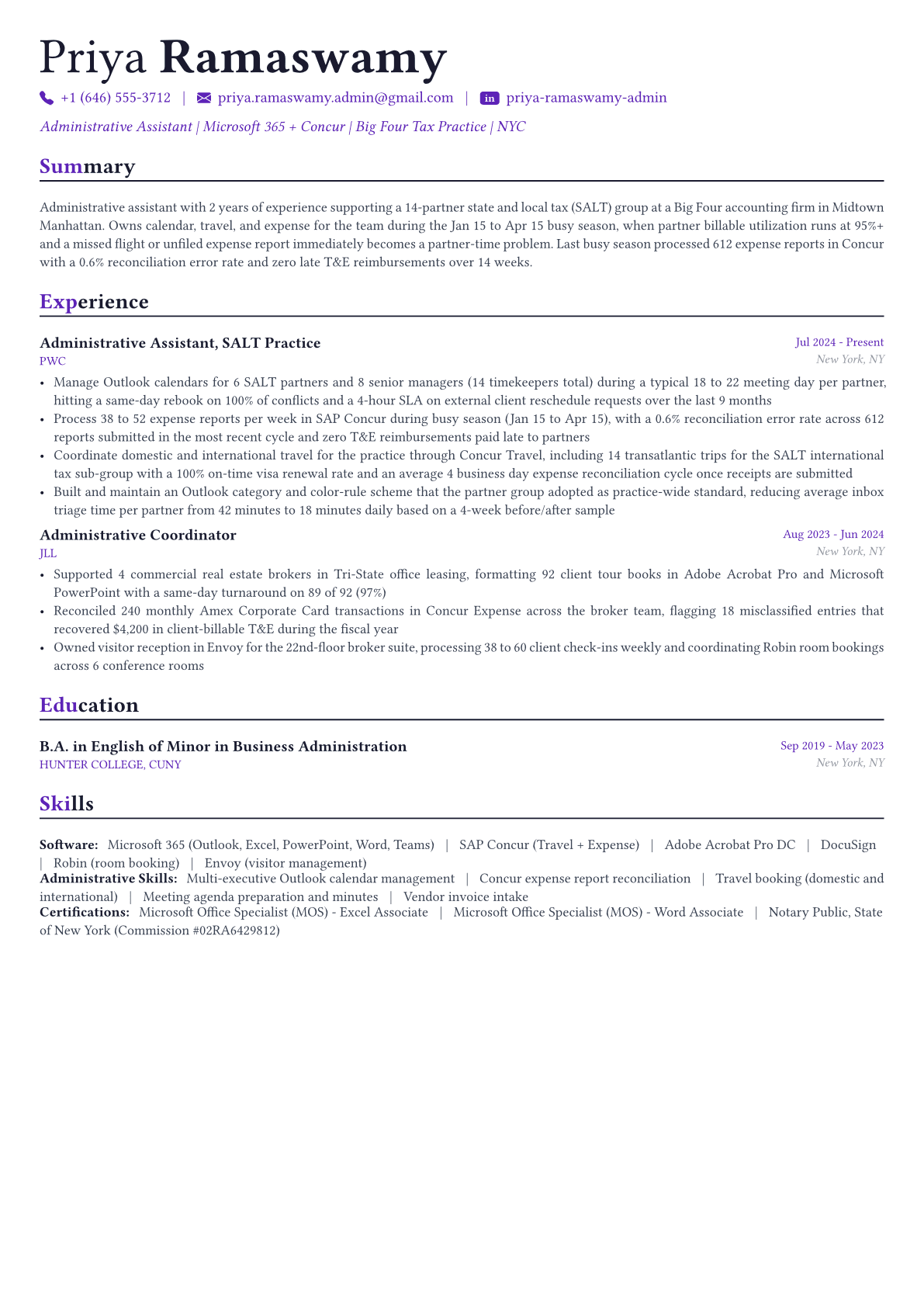 Administrative Assistant resume example