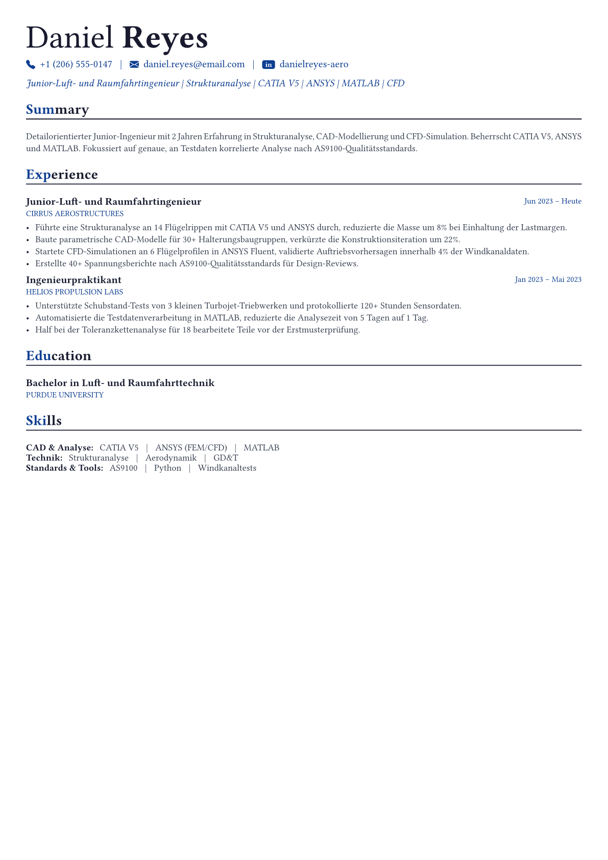 Aerospace Engineer Lebenslauf-Beispiel