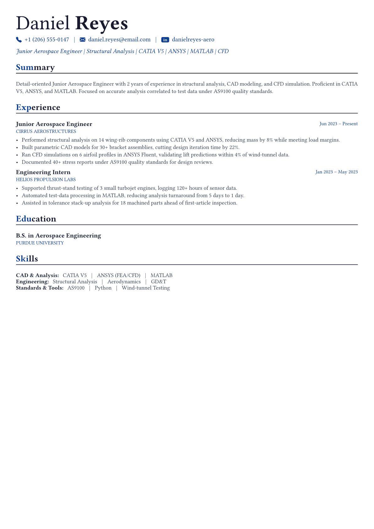 Aerospace Engineer resume example