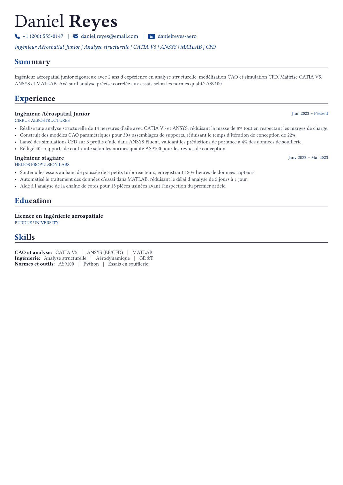 Aerospace Engineer exemple de CV