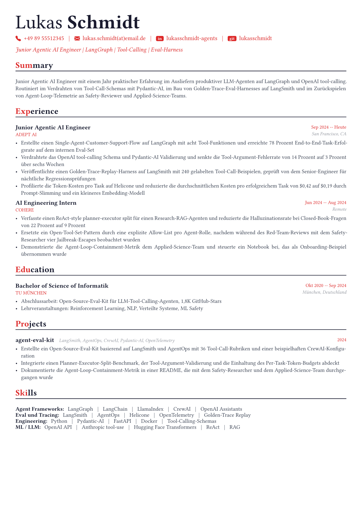 Agentic AI Engineer Lebenslauf-Beispiel