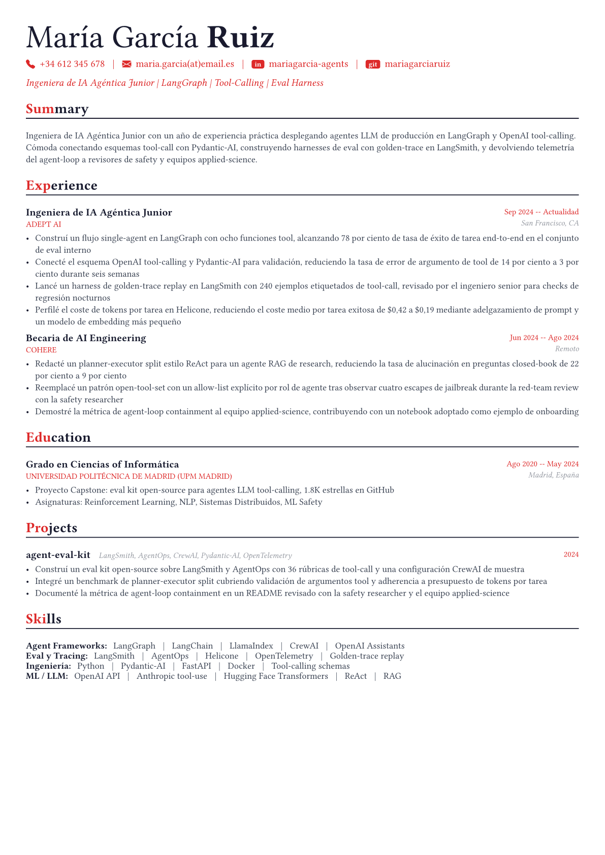 Agentic AI Engineer ejemplo de CV