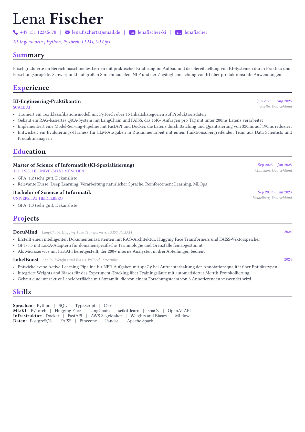 AI Engineer Lebenslauf-Beispiel