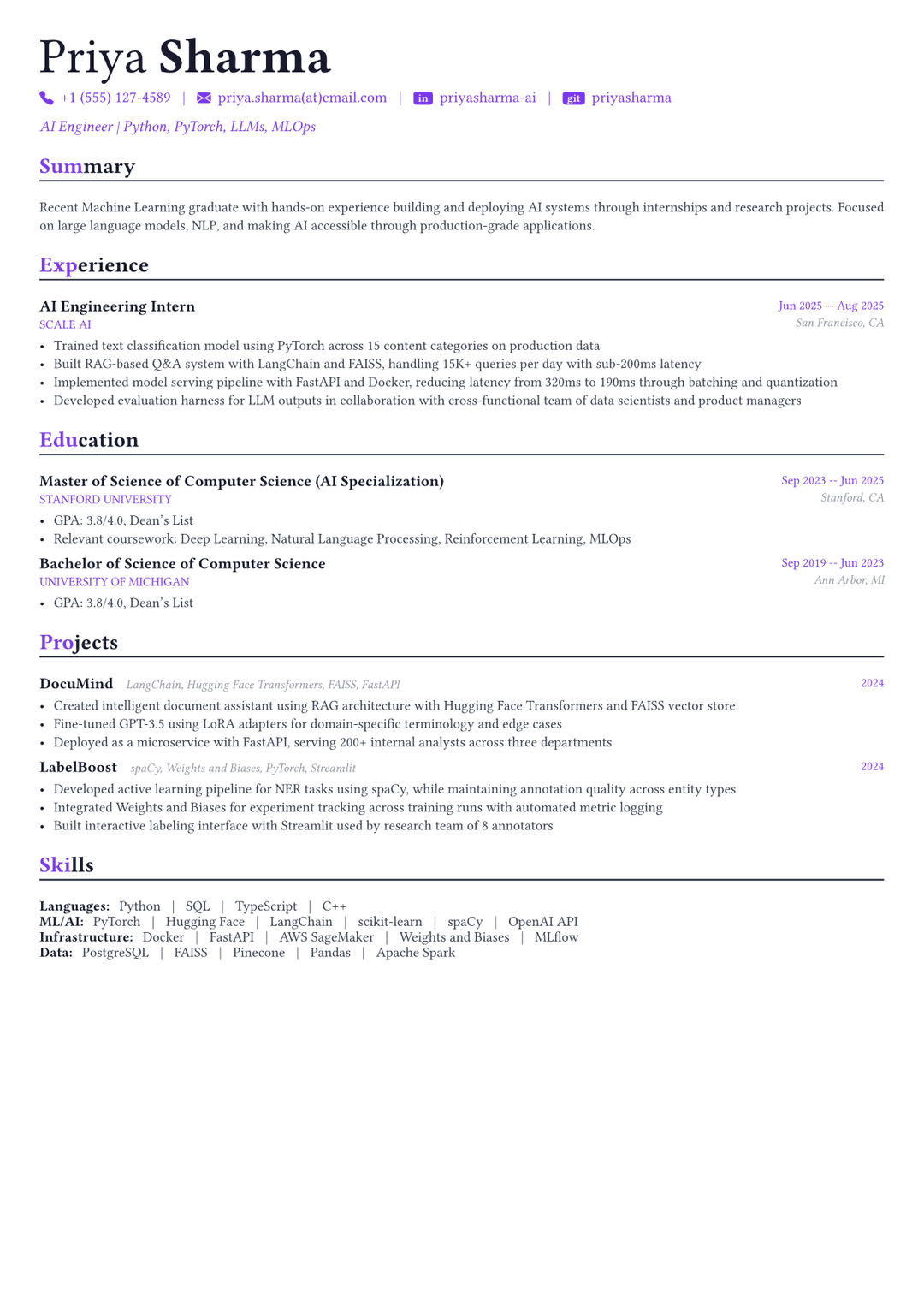 Ingeniero de AI ejemplo de CV