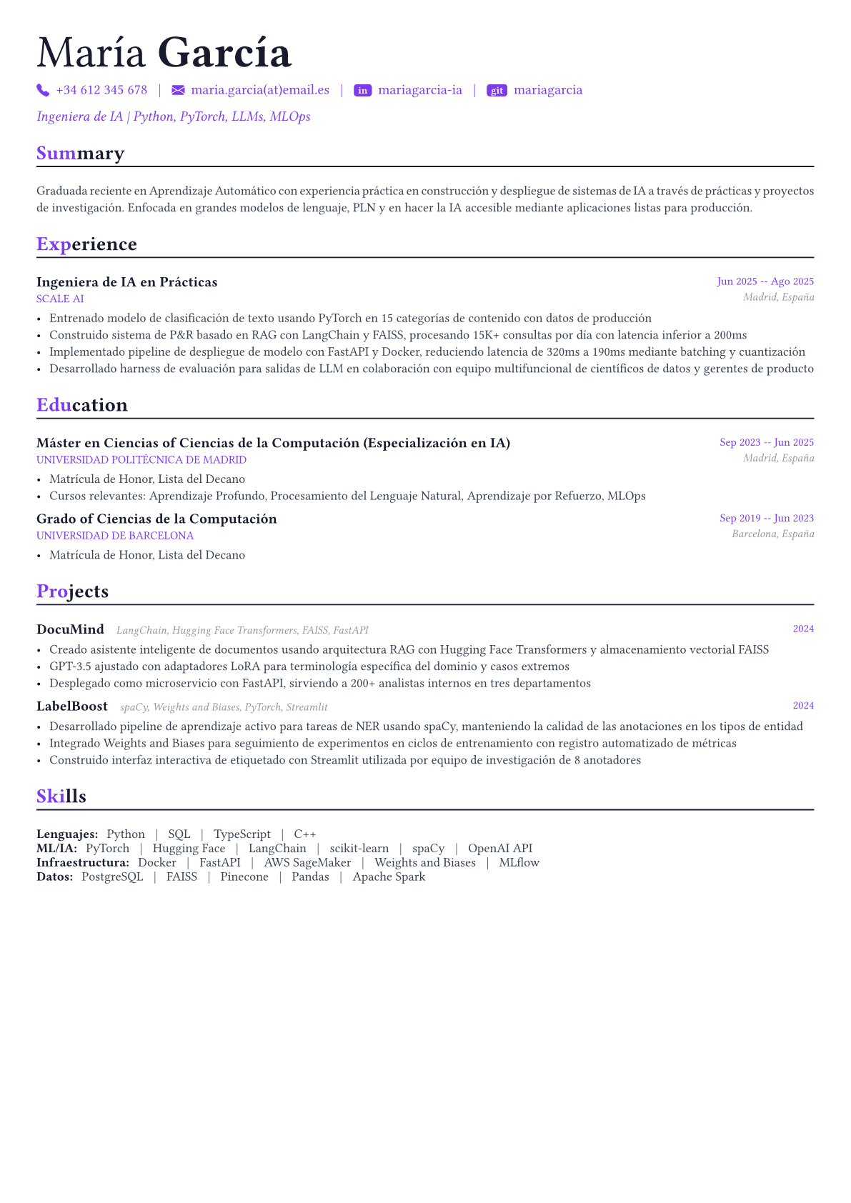 AI Engineer ejemplo de CV