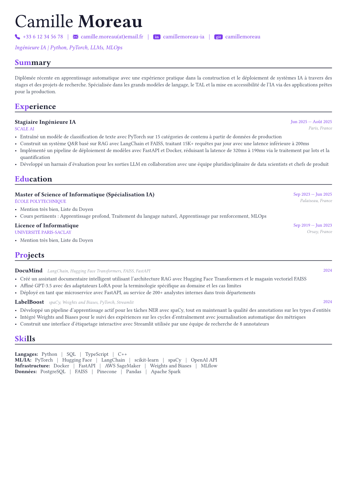 AI Engineer exemple de CV