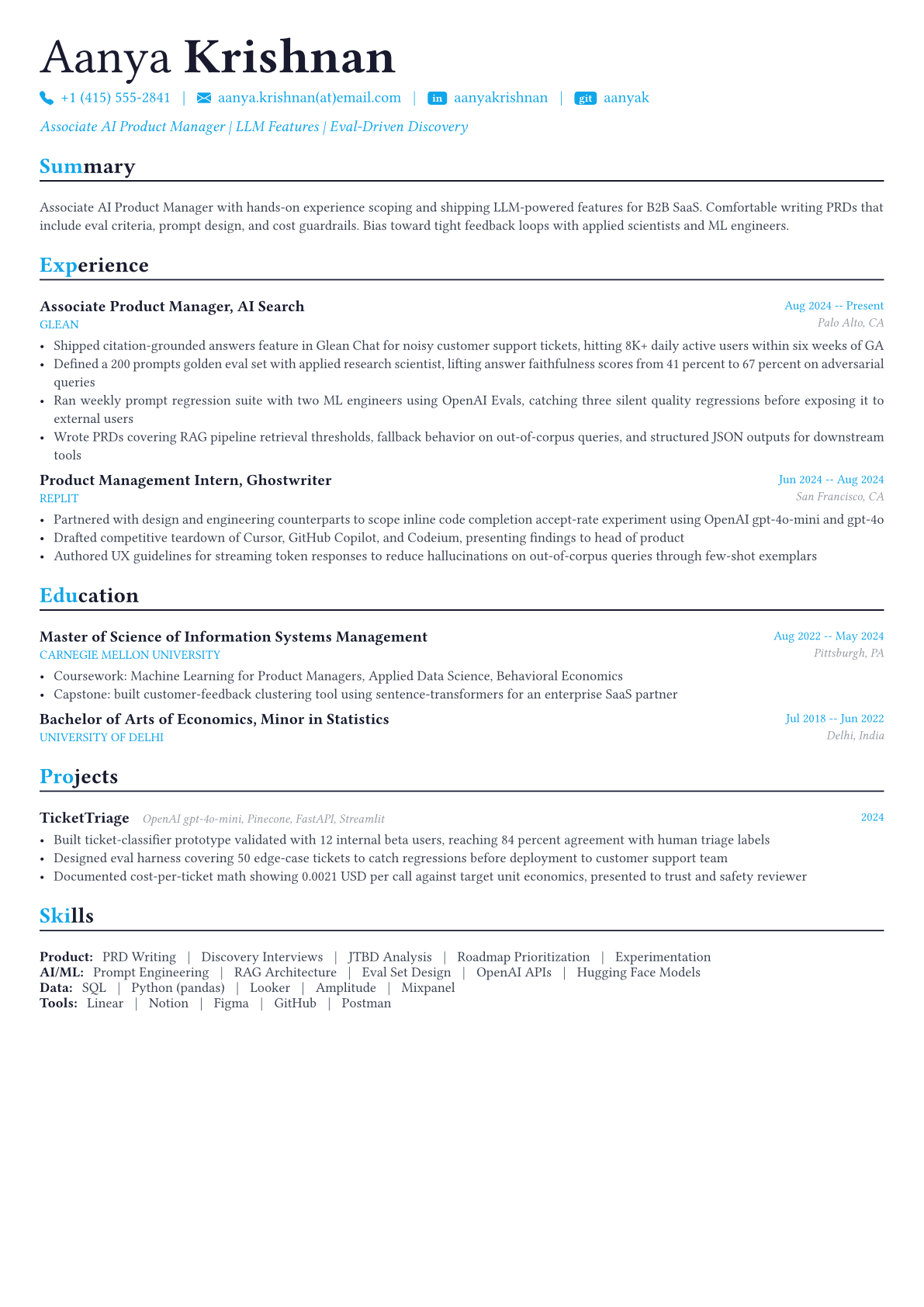 AI Product Manager resume example