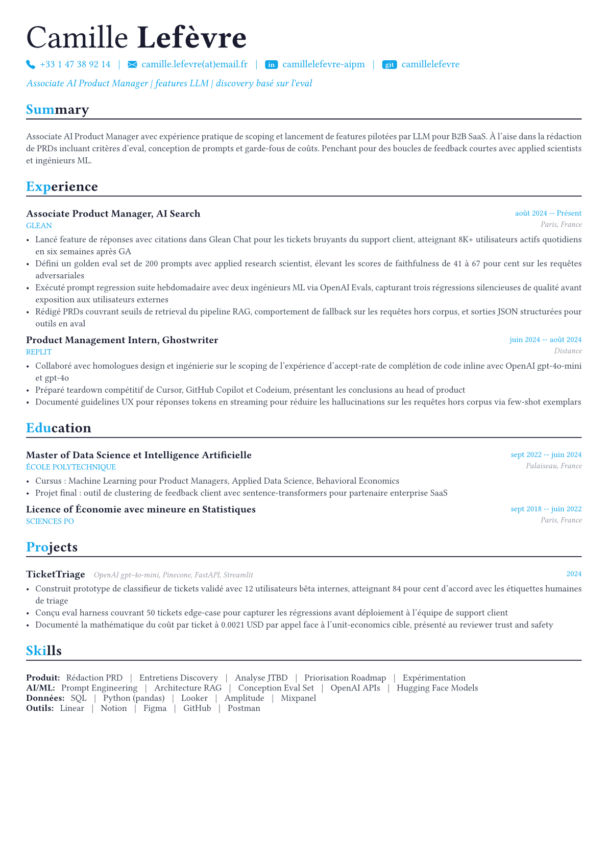 AI Product Manager exemple de CV