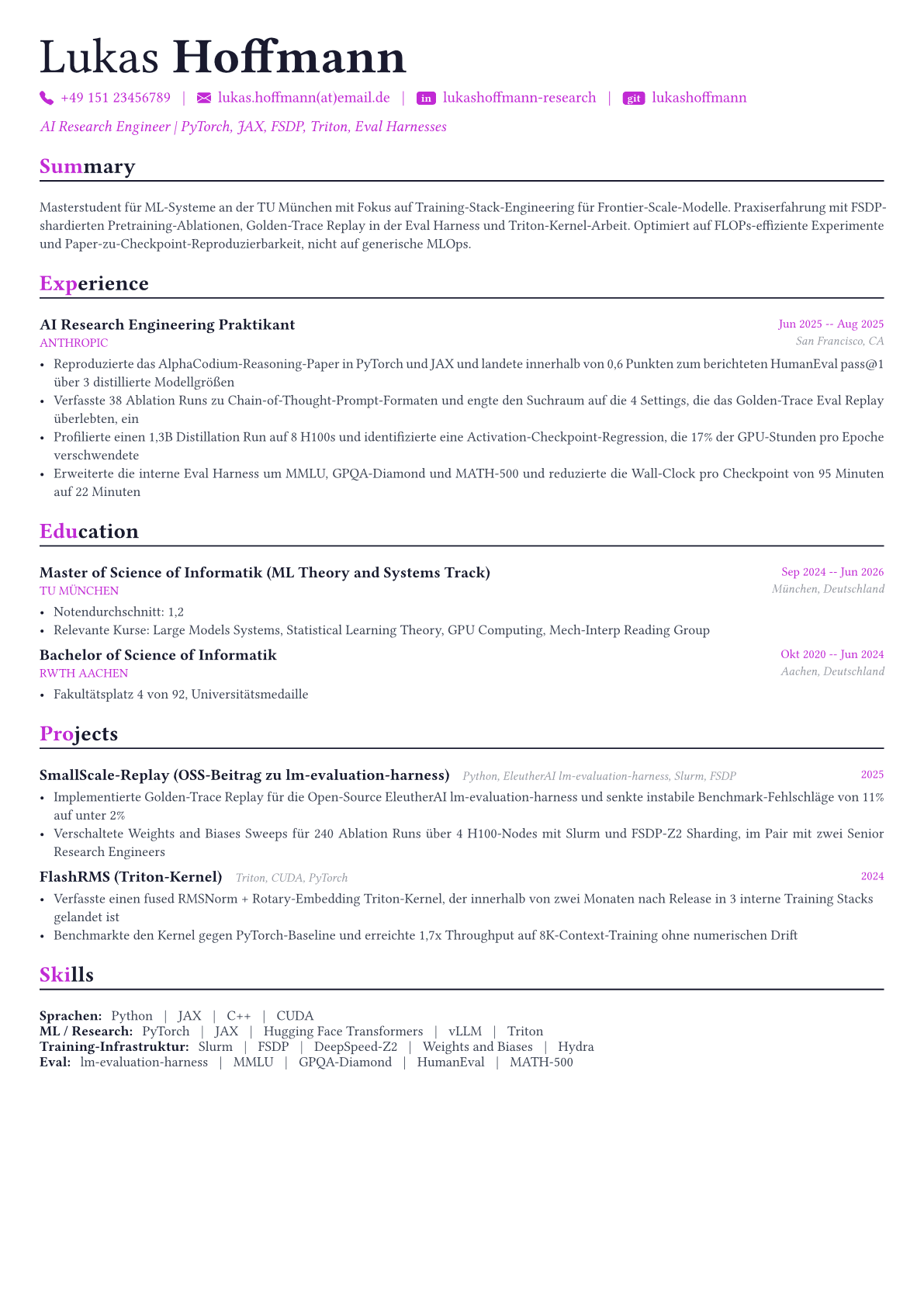AI Research Engineer Lebenslauf-Beispiel