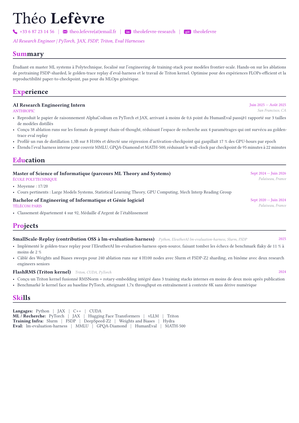 AI Research Engineer exemple de CV