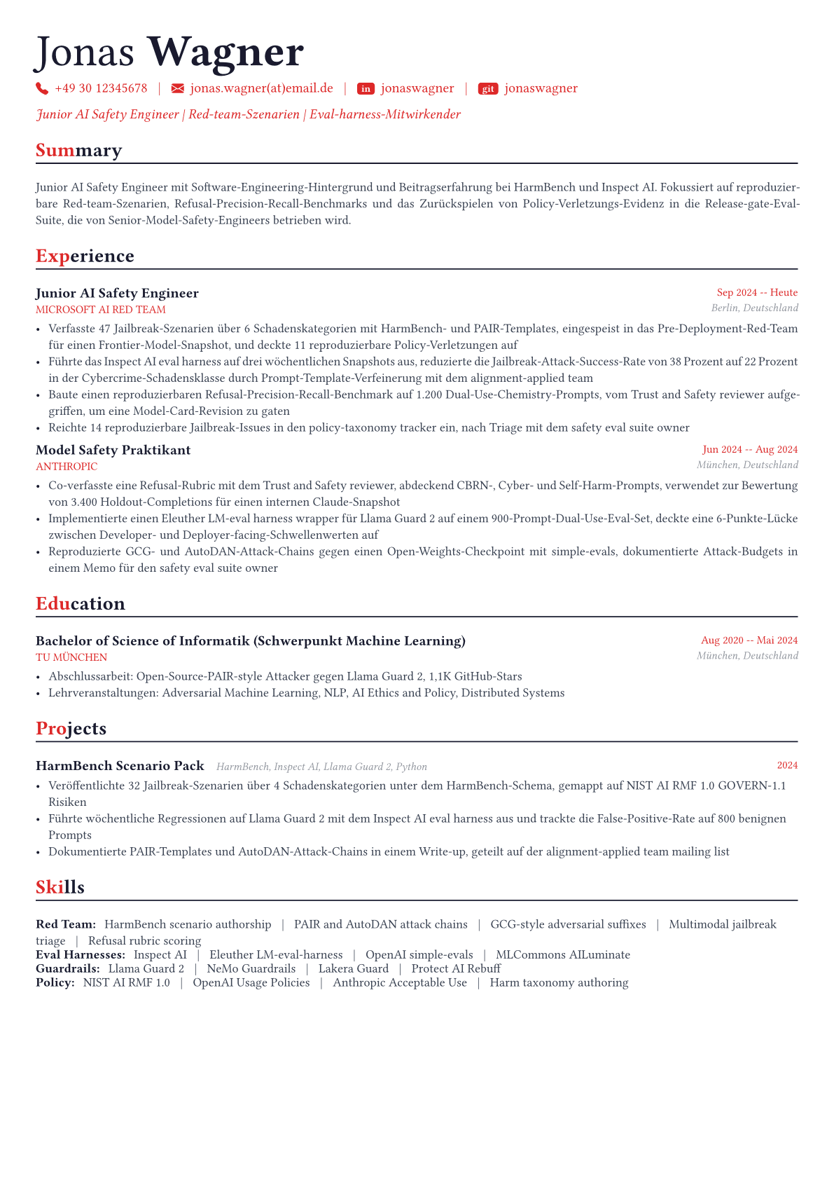 AI Safety Engineer Lebenslauf-Beispiel