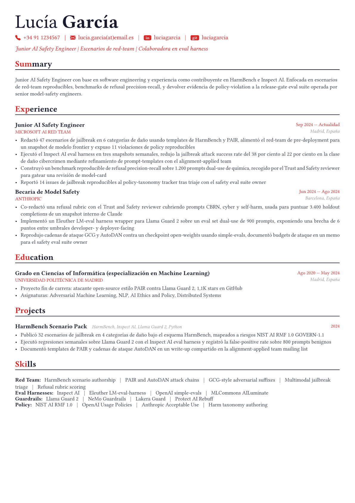 AI Safety Engineer ejemplo de CV