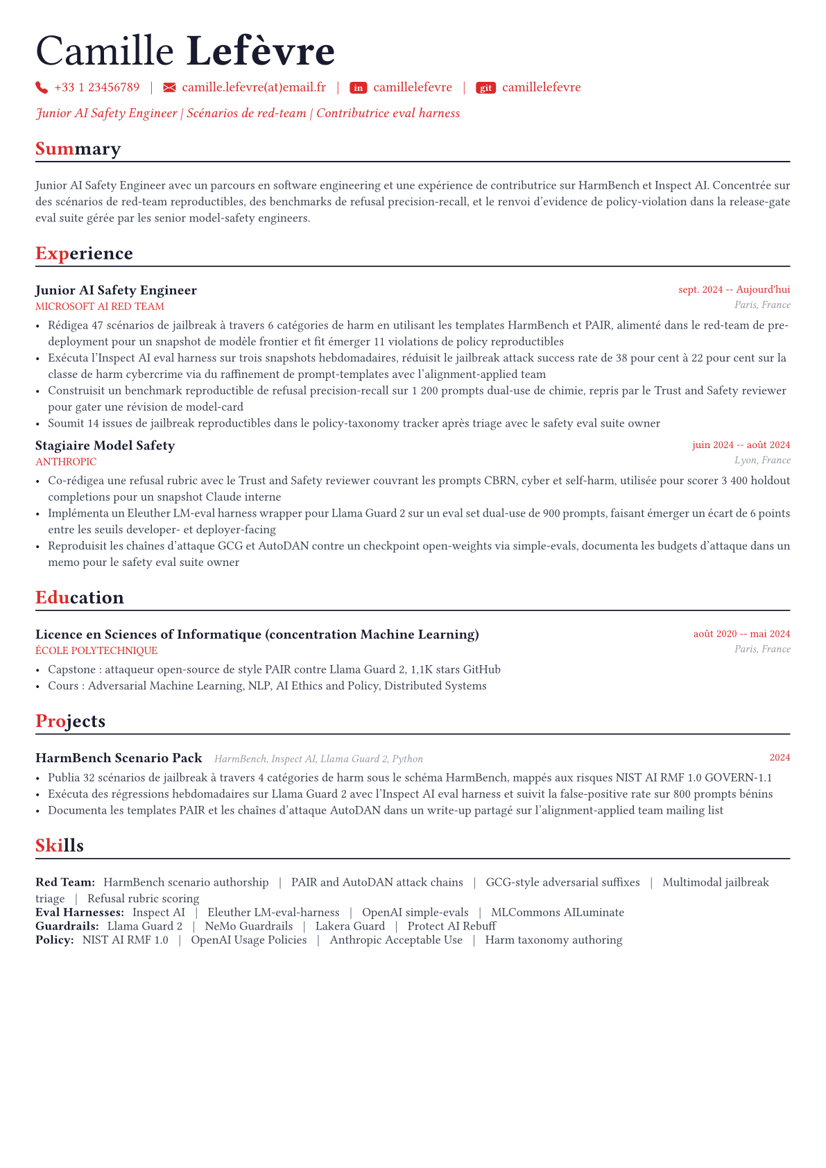 AI Safety Engineer exemple de CV