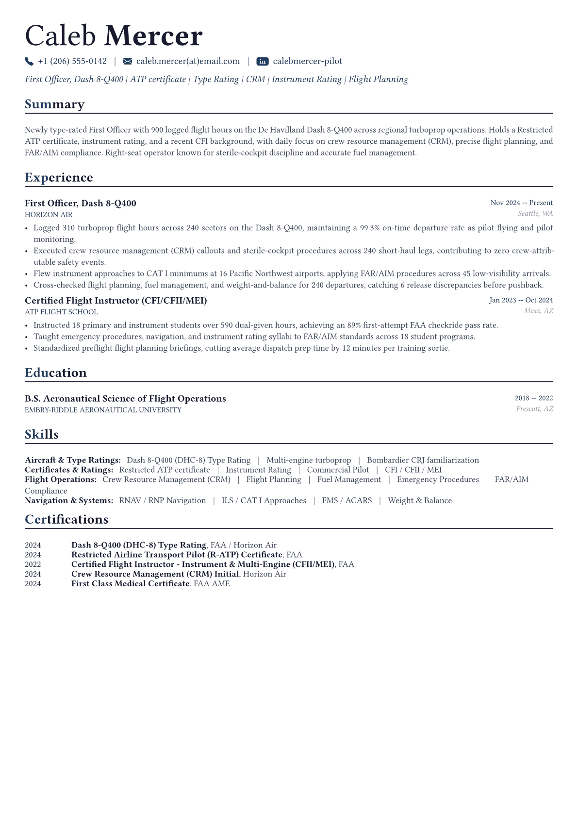 Airline Pilot resume example