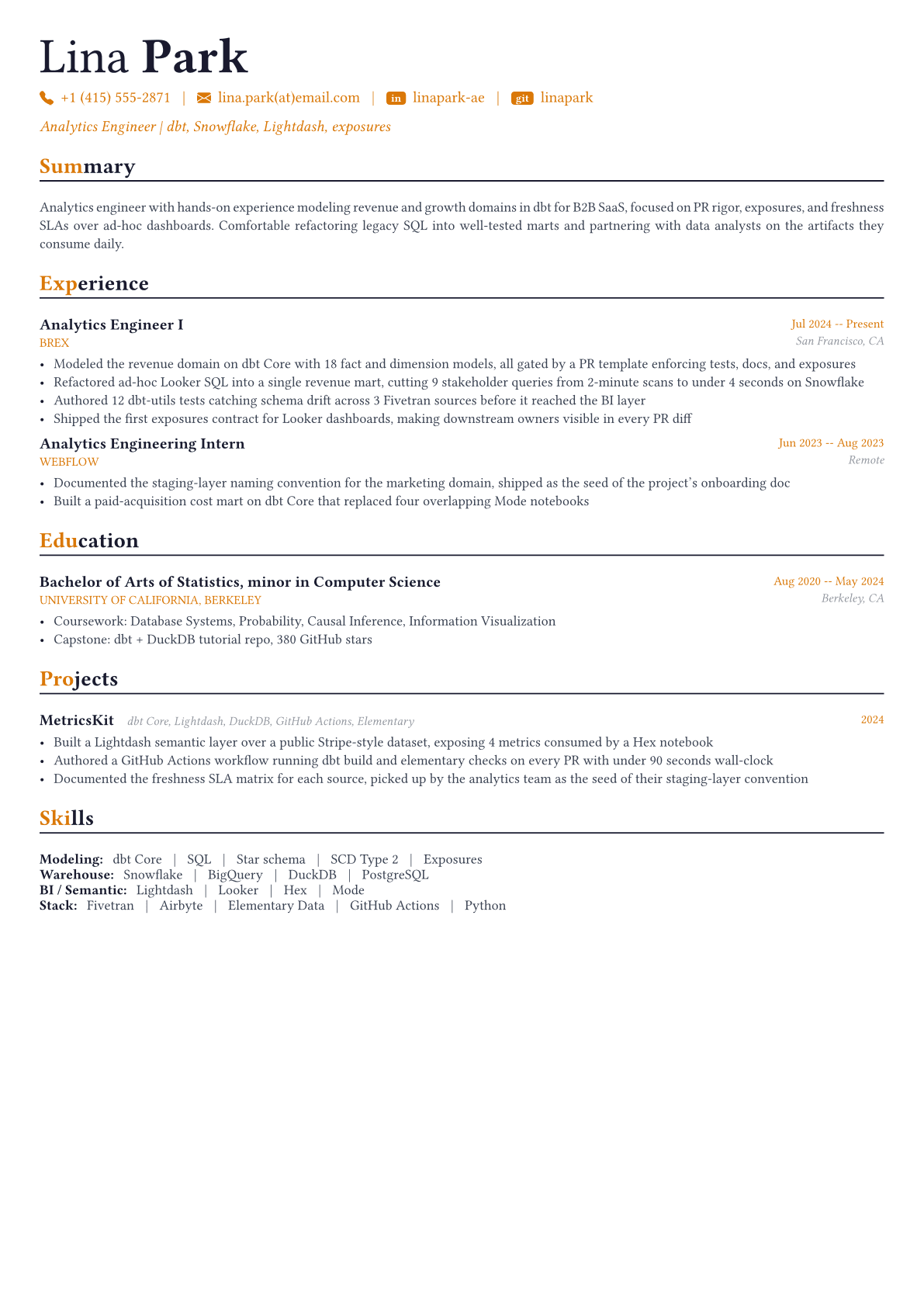 Analytics Engineer resume example