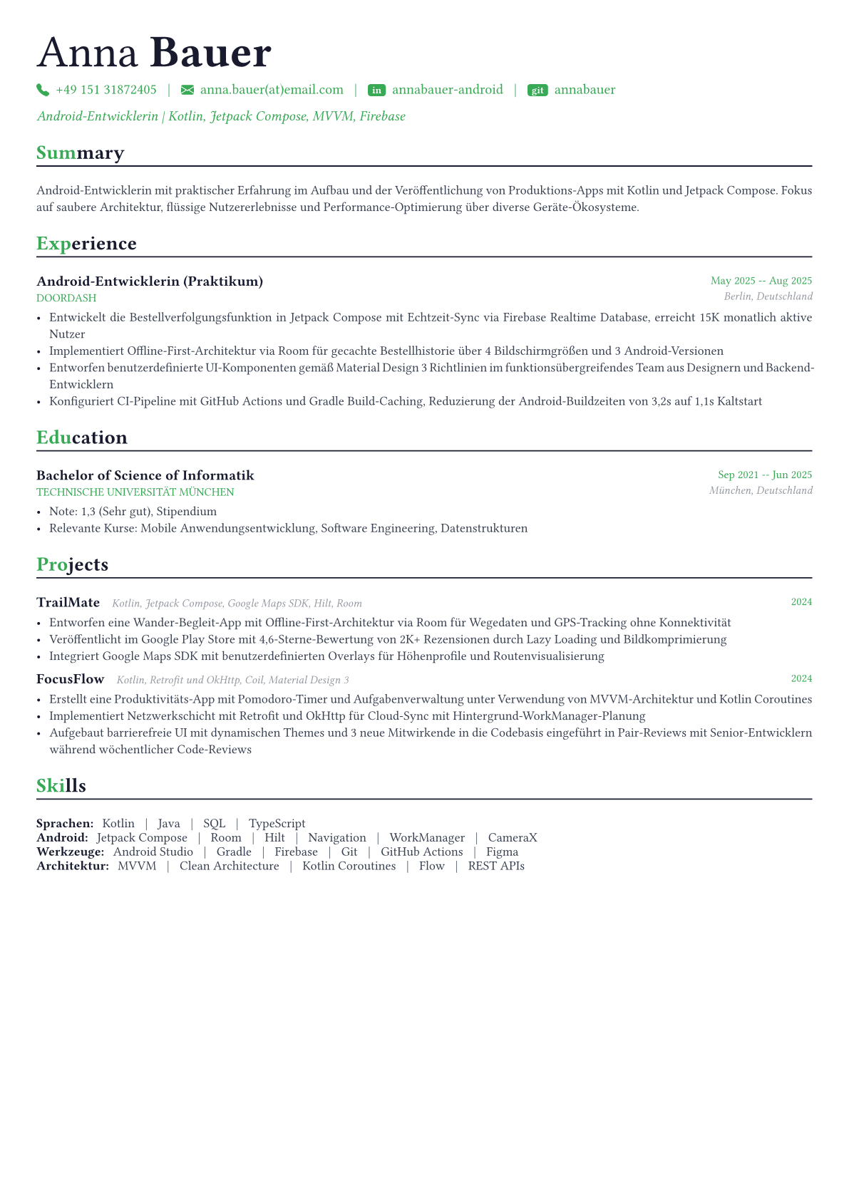 Android Developer Lebenslauf-Beispiel