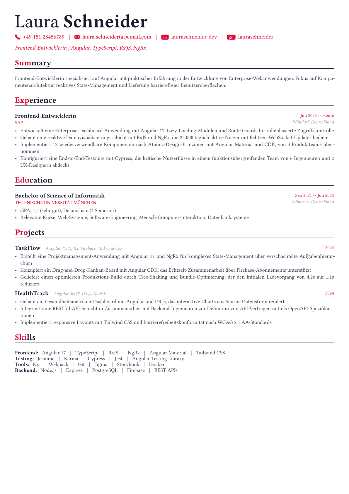 Angular Developer Lebenslauf-Beispiel