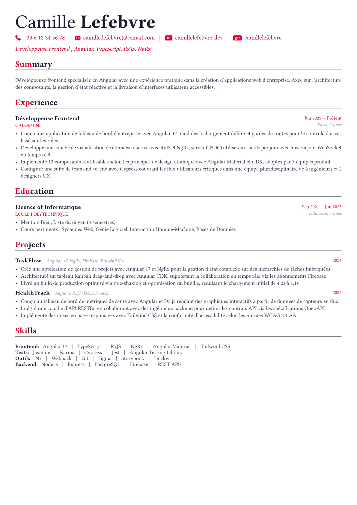 Angular Developer exemple de CV