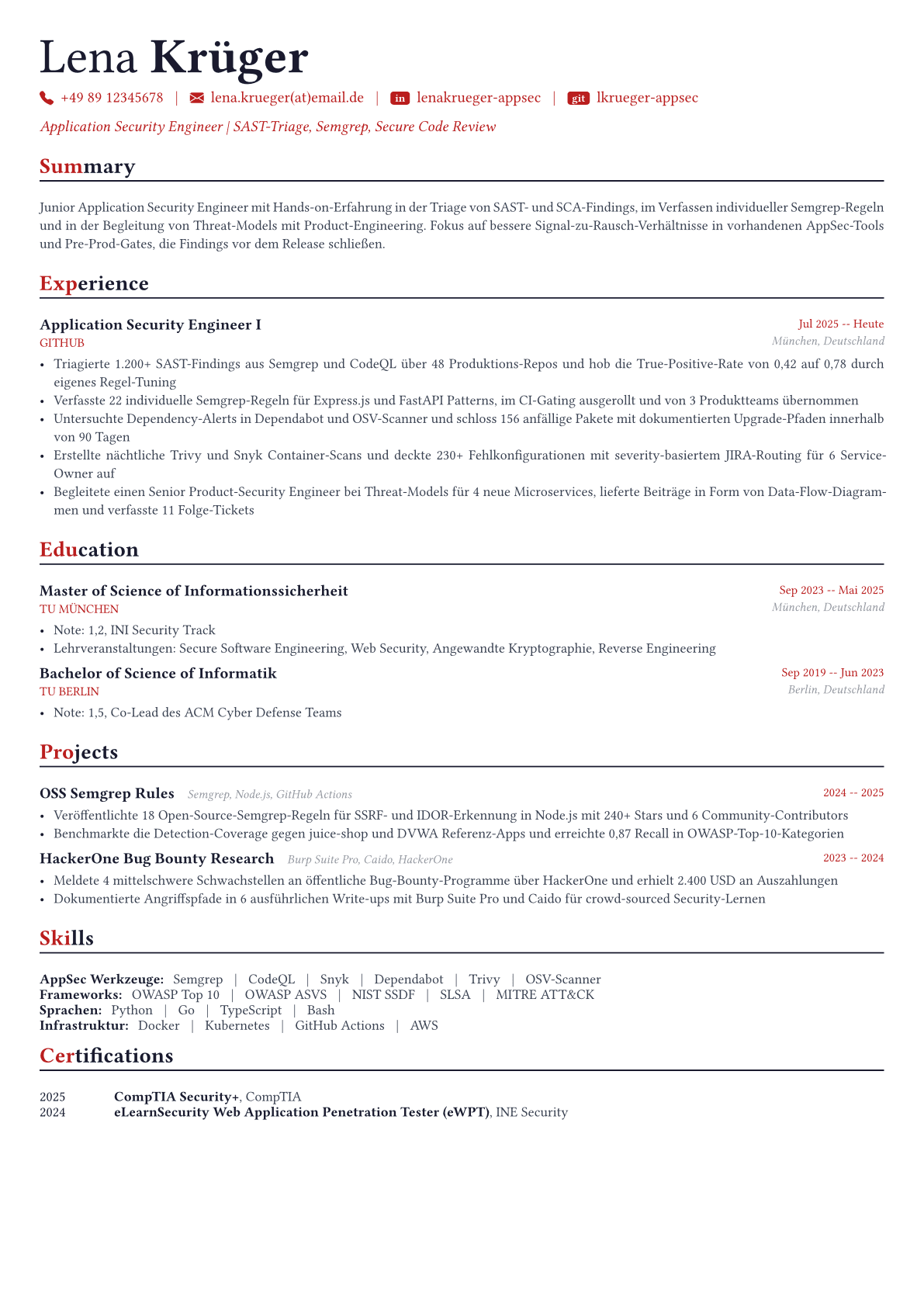 Application Security Engineer Lebenslauf-Beispiel