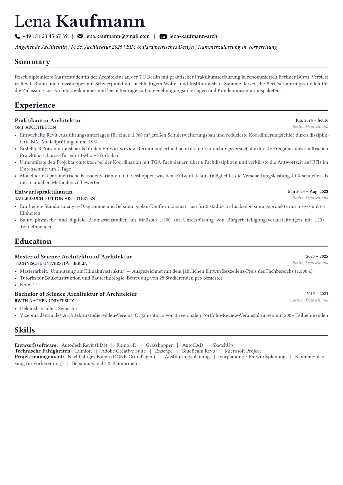 Architect Lebenslauf-Beispiel