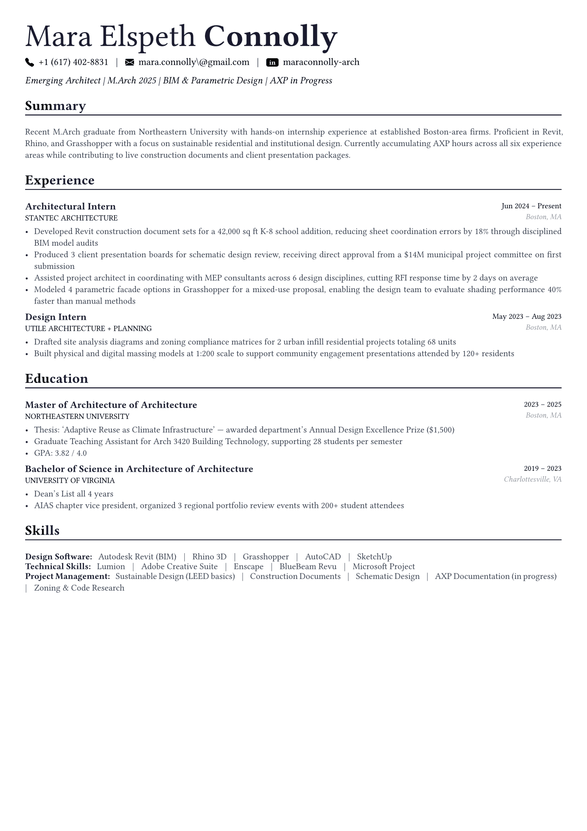 Architect resume example