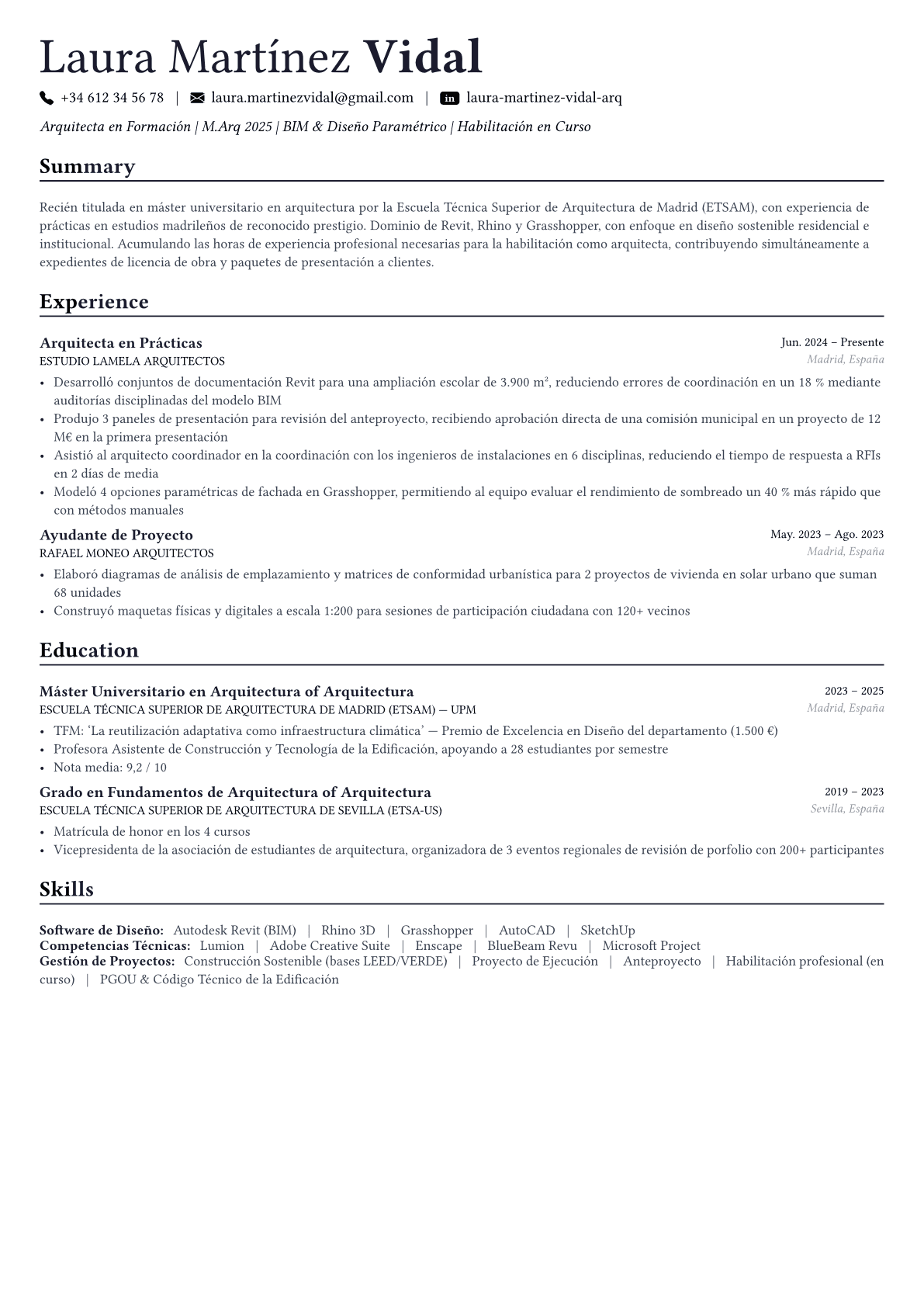 Architect ejemplo de CV
