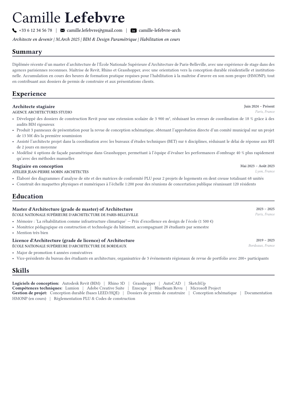 Architect exemple de CV