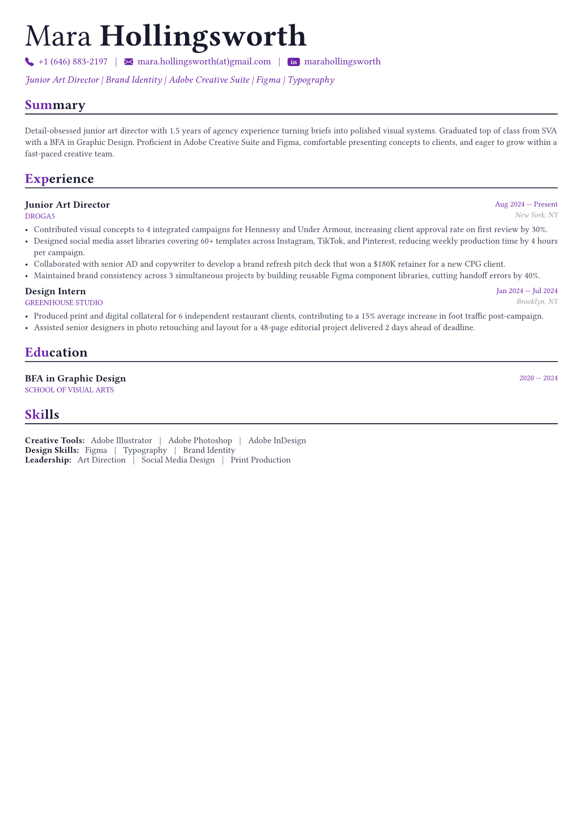 Art Director resume example