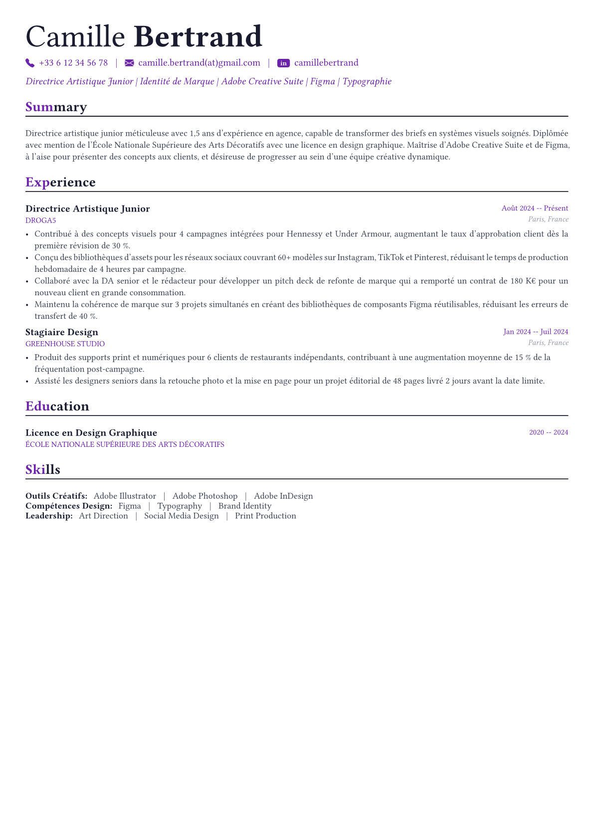 Art Director exemple de CV