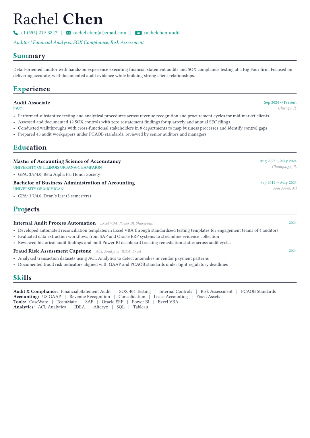 Auditeur exemple de CV