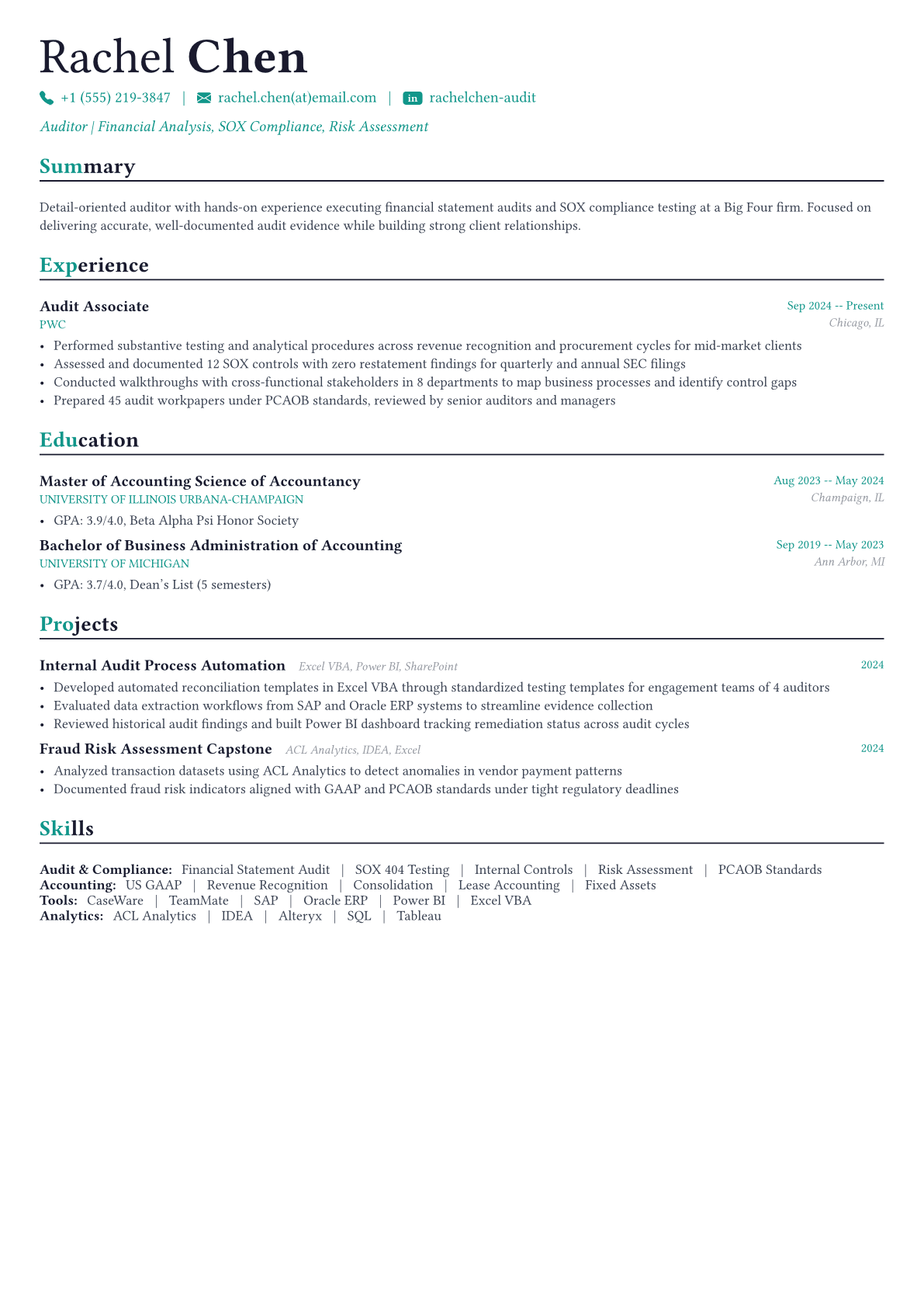 Auditor resume example