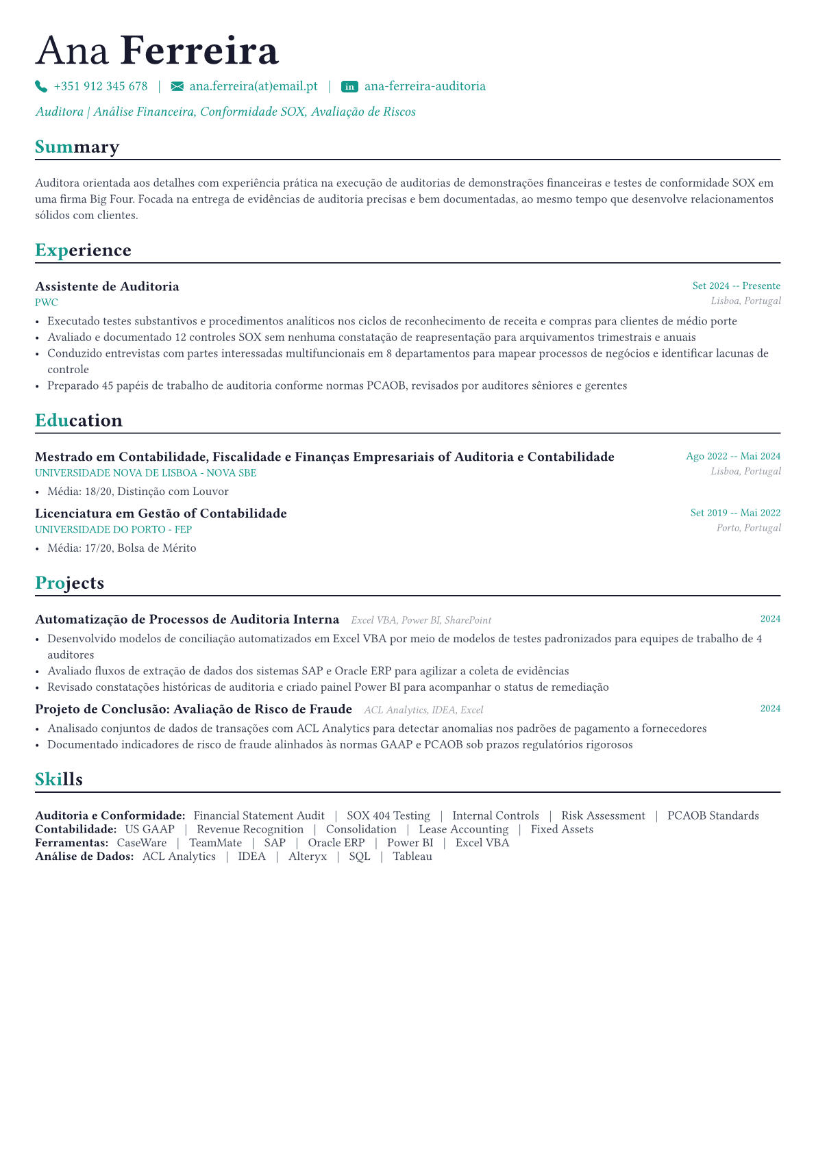 Auditor exemplo de currículo
