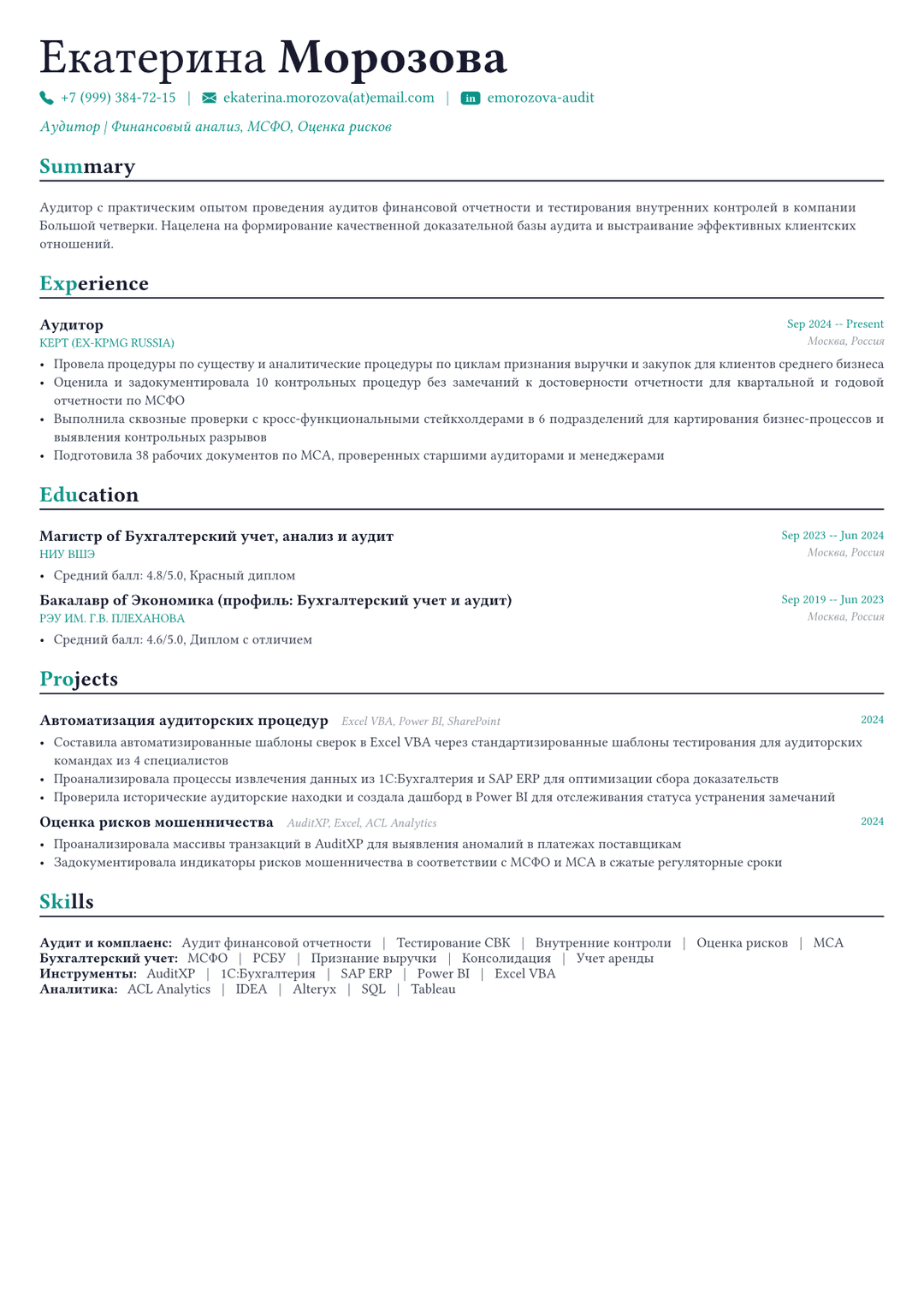 Аудитор пример CV