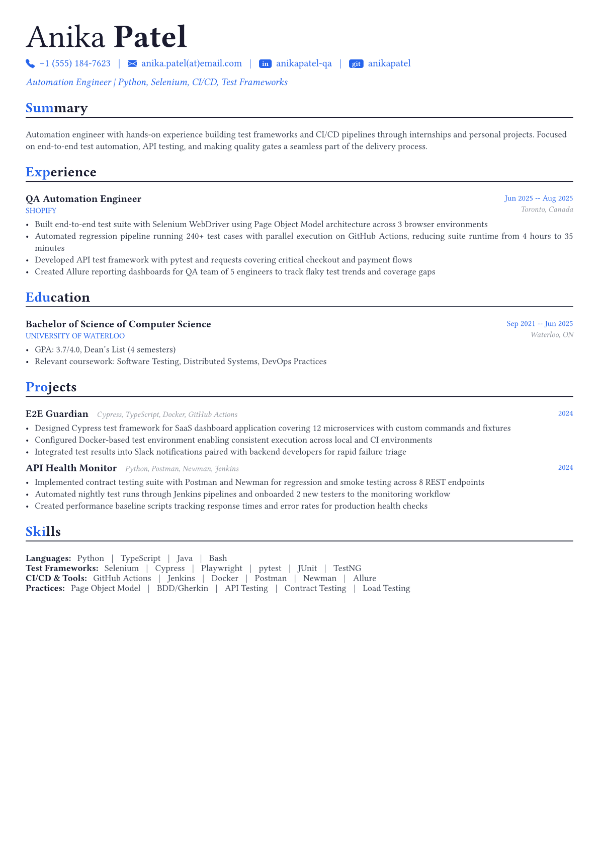 Automation Engineer resume example