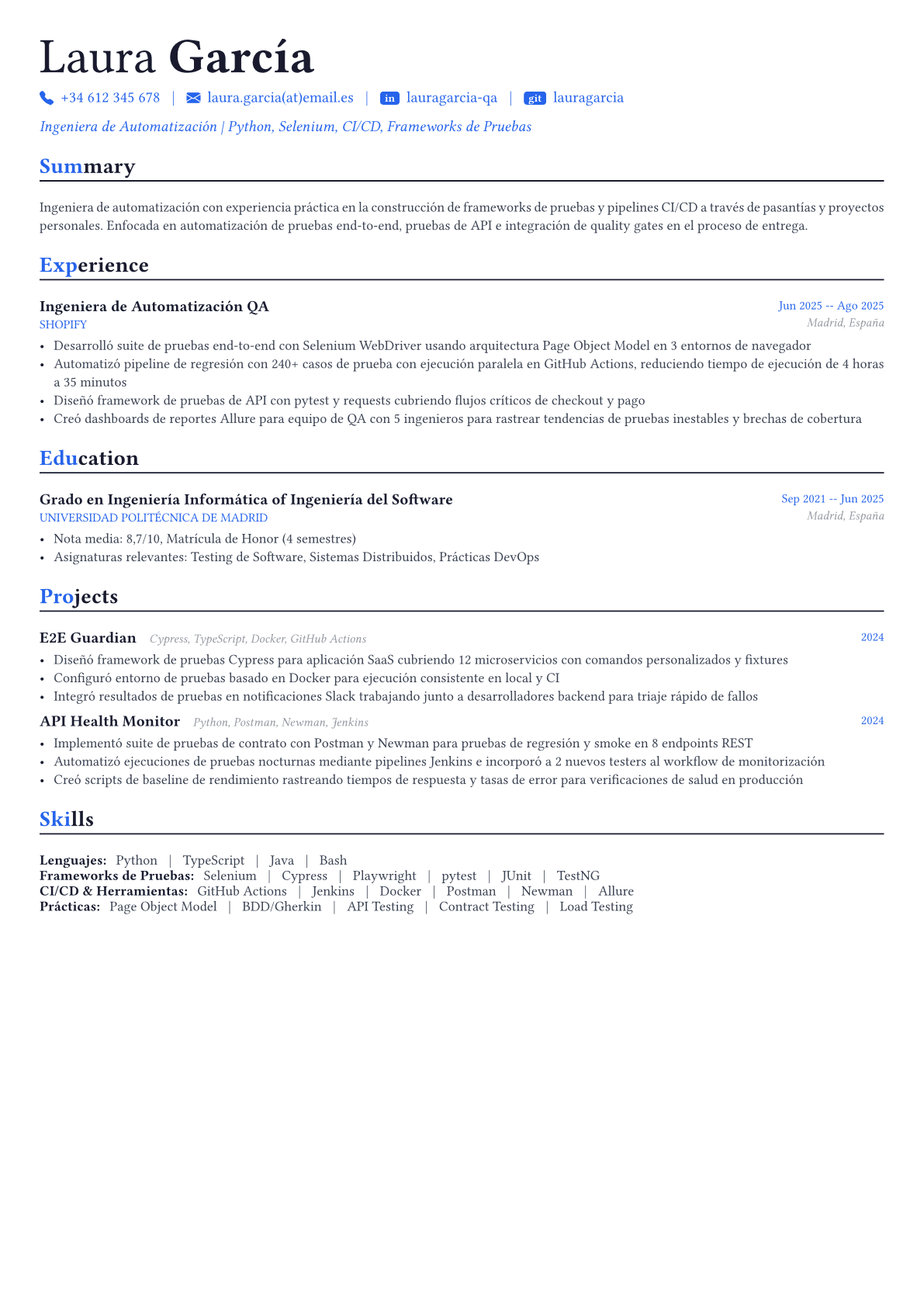 Automation Engineer ejemplo de CV