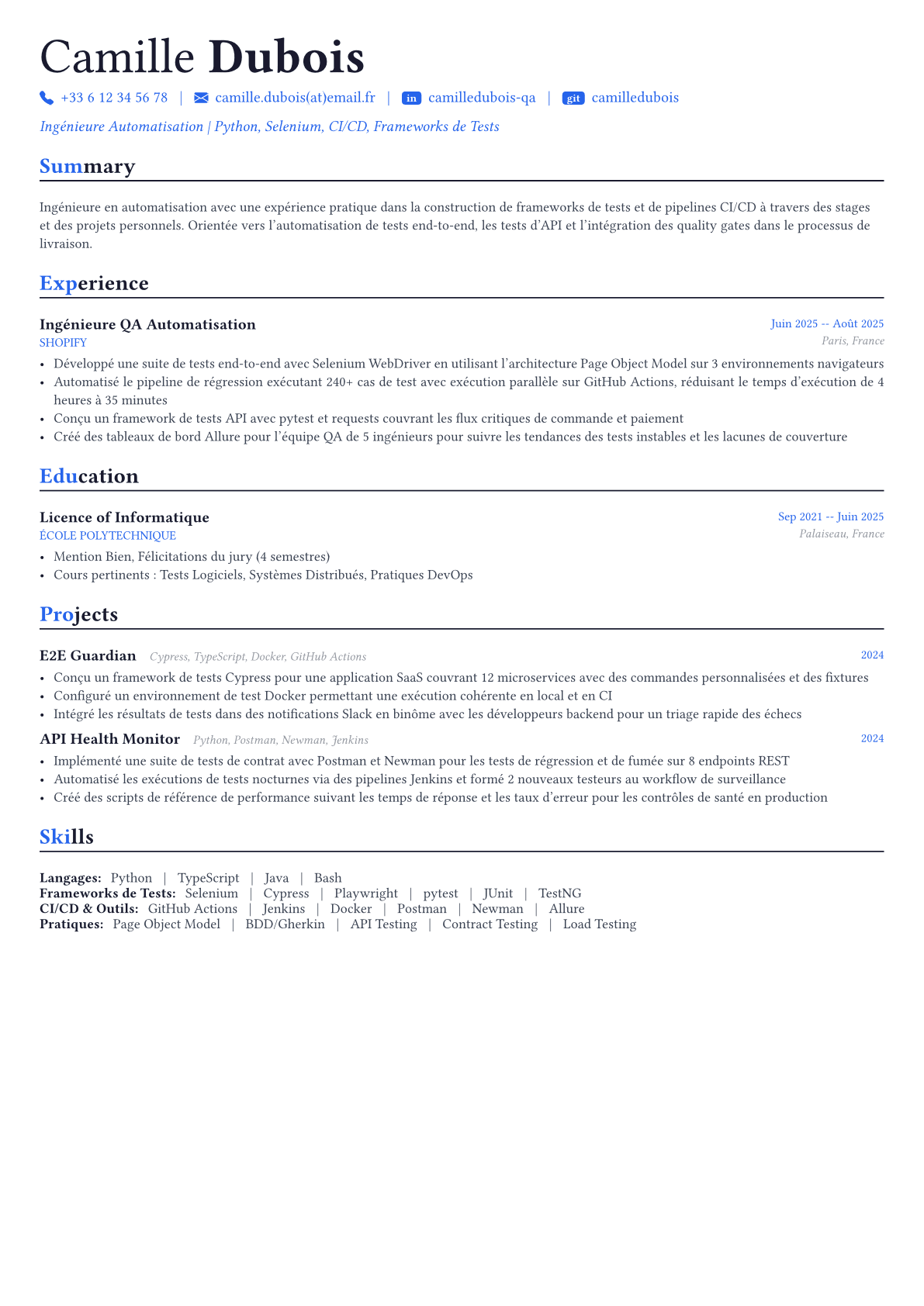 Automation Engineer exemple de CV