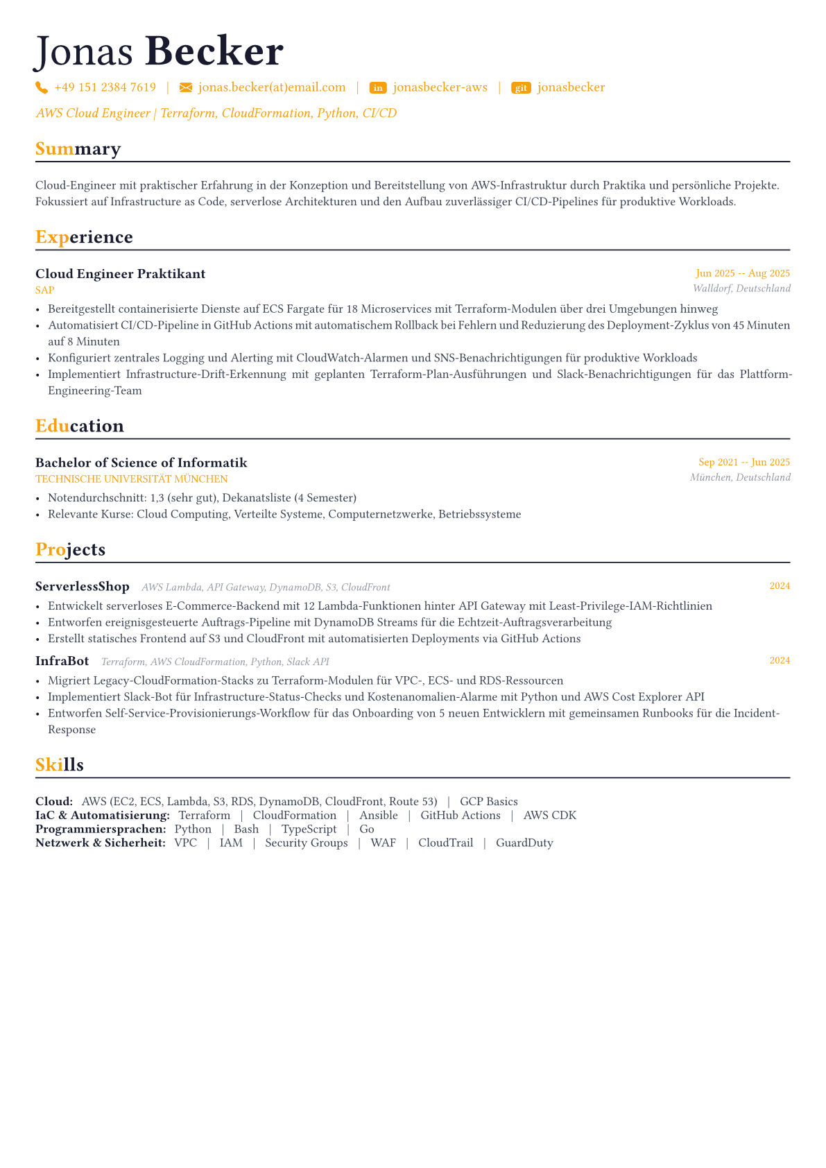 AWS Engineer Lebenslauf-Beispiel