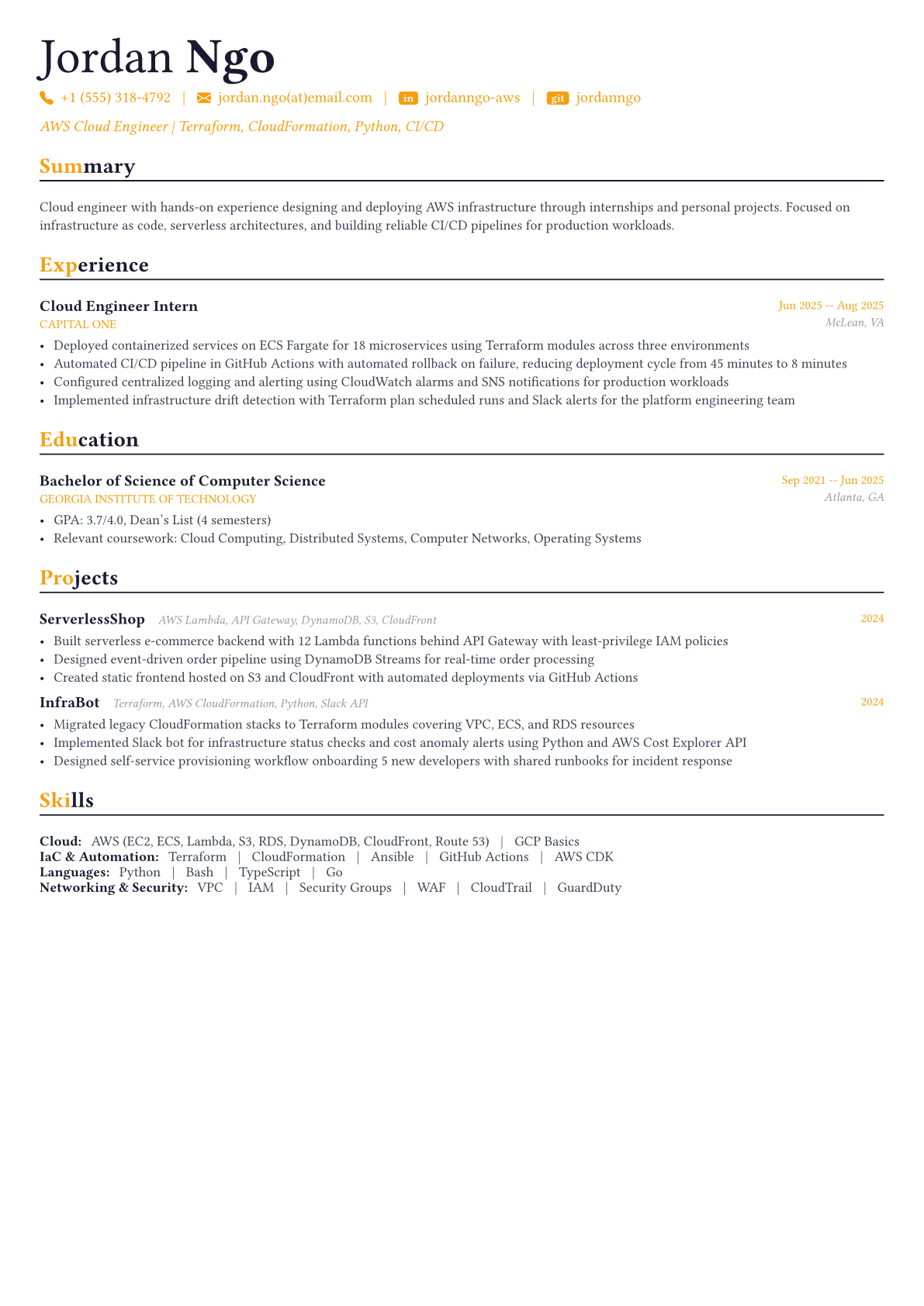 AWS Engineer resume example