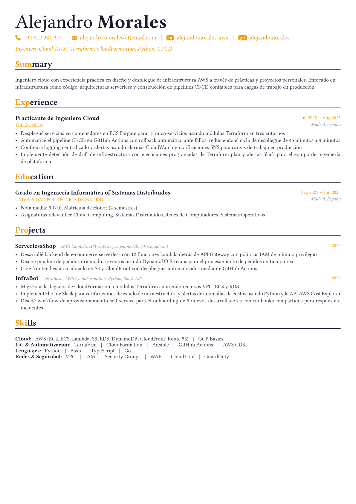 AWS Engineer ejemplo de CV