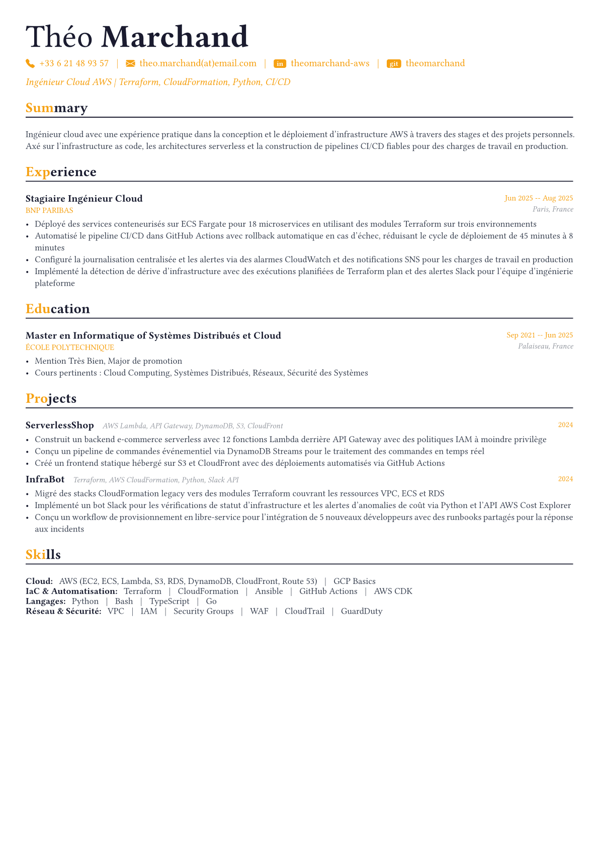 AWS Engineer exemple de CV