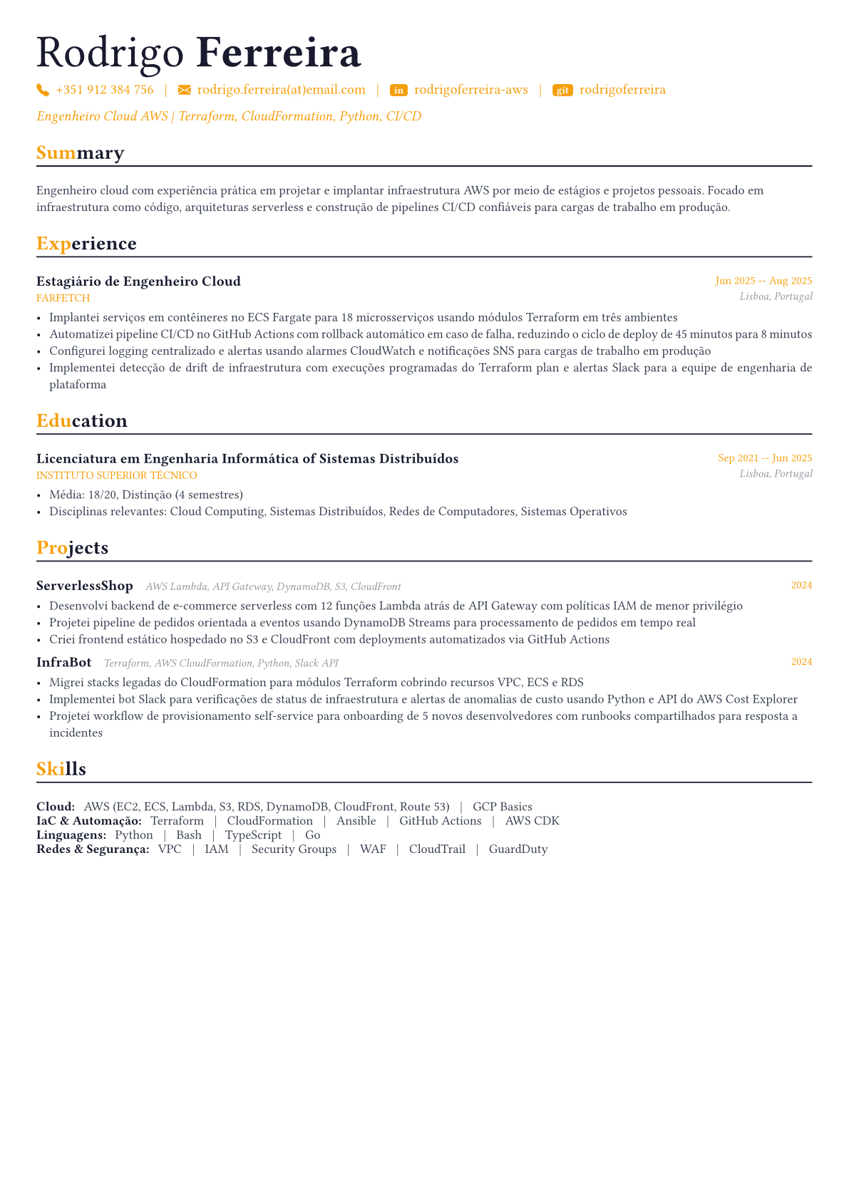 AWS Engineer exemplo de currículo