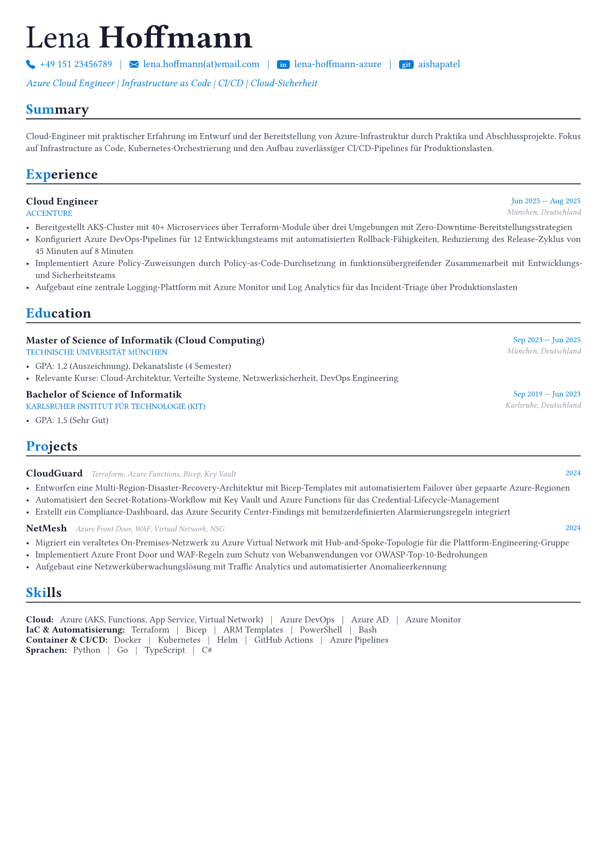 Azure Engineer Lebenslauf-Beispiel